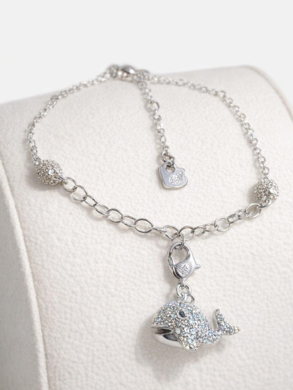 Swarovski Crystal Whale Charm Bracelet • Silver Tone NWT 1 Piece